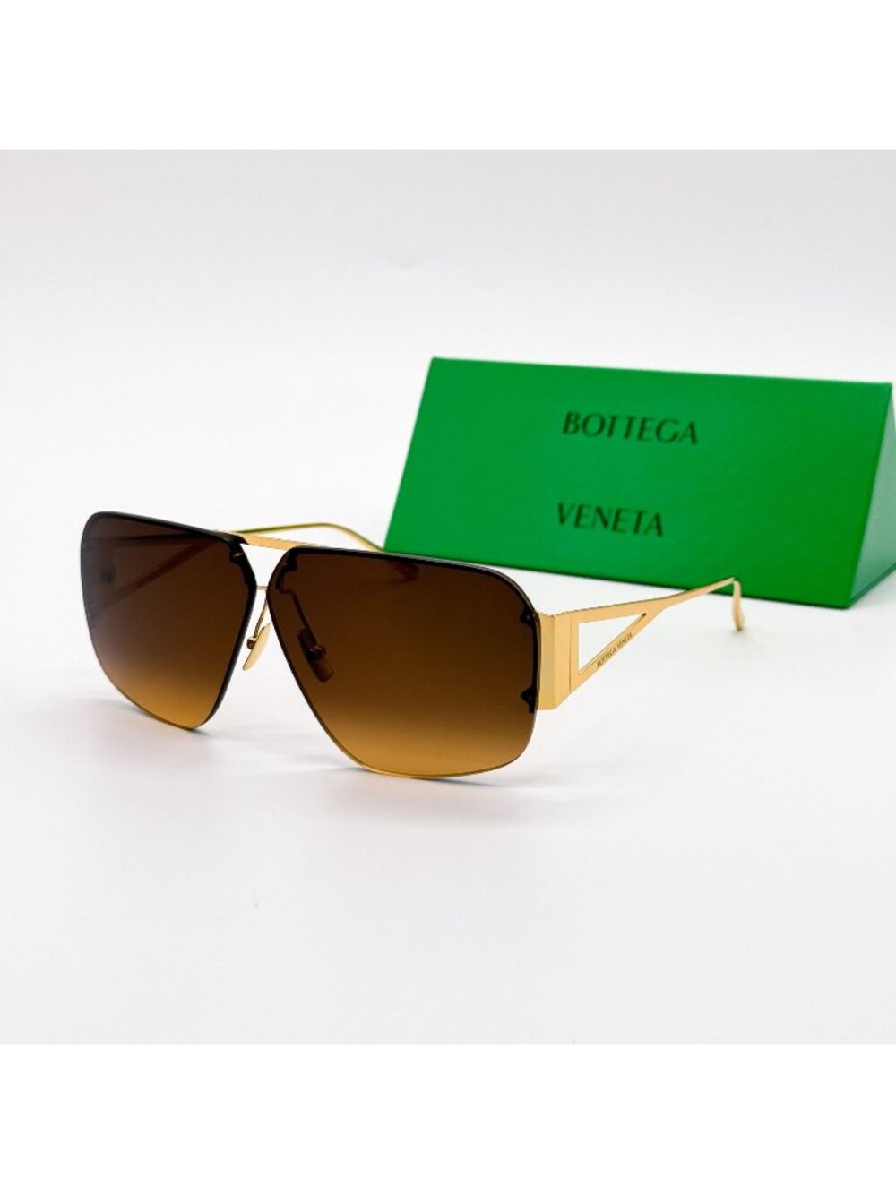New Bottega Veneta BV1065S 002 Gold Brown Oversized Women Sunglasses